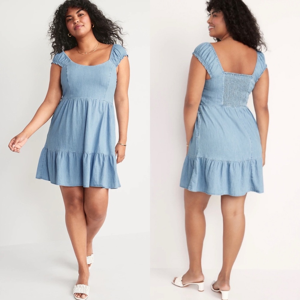 Old Navy Denim fit and flare cap sleeve Smock dress